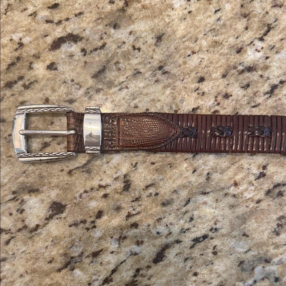 3/$20 Brighton Men’s Woven Brown Leather Belt with Silver Buckle Western Preppy